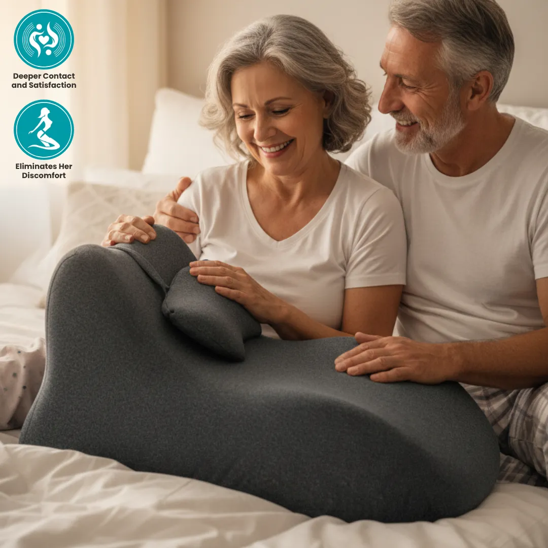 senior couple using suna pillow on bed